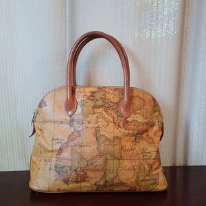 Alviero Martini Tan Map Print Bag
